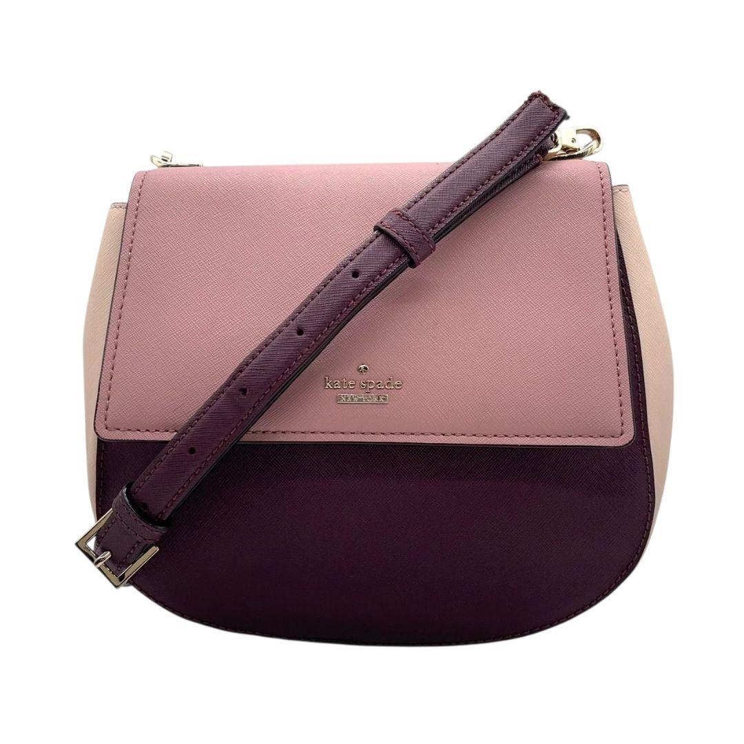 ケイトスペード kate spade ショルダーバッグ ピンク バイカラー フラップ レザー 本革 パープル ゴールド金具 ロゴ 斜め掛け可 s11