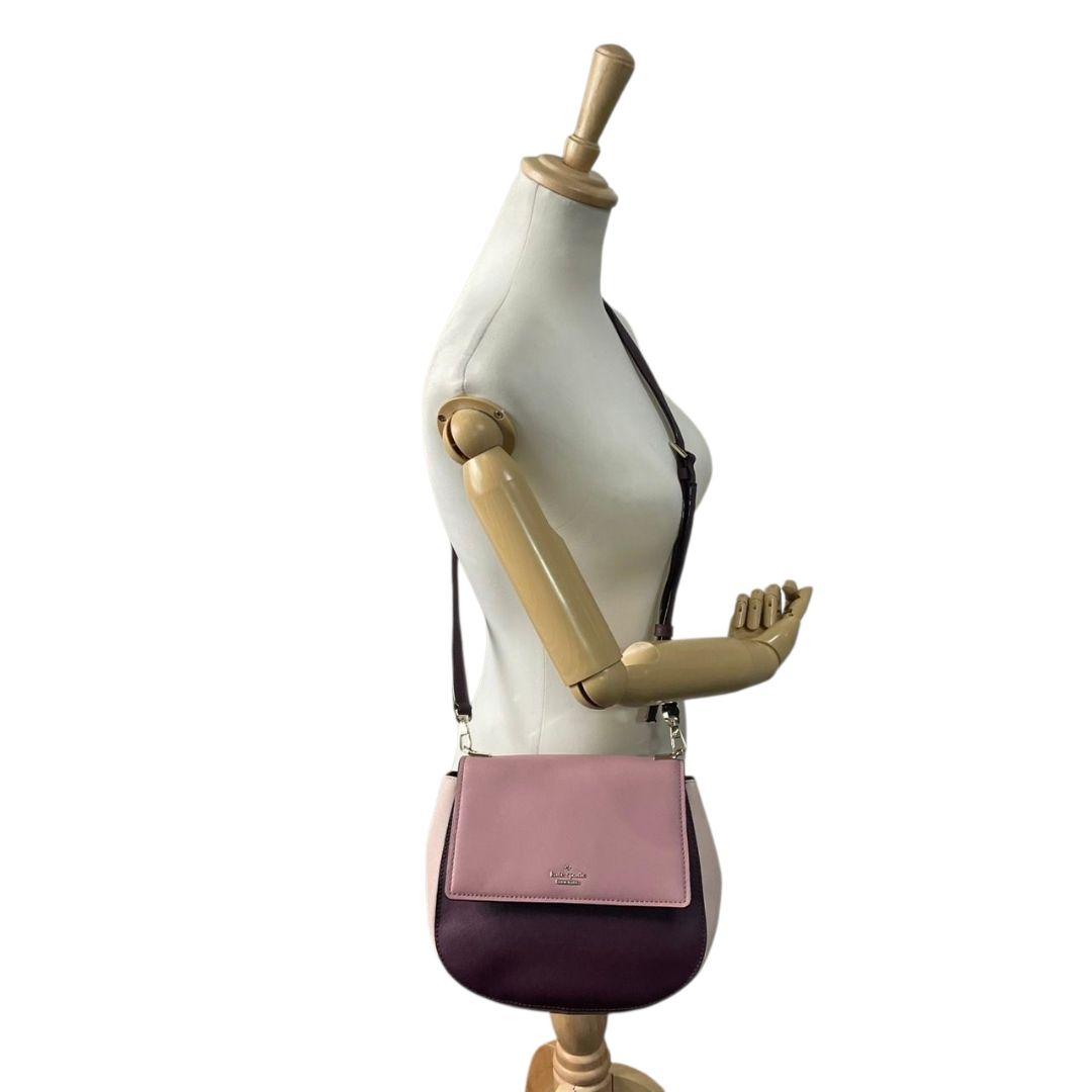 ケイトスペード kate spade ショルダーバッグ ピンク バイカラー フラップ レザー 本革 パープル ゴールド金具 ロゴ 斜め掛け可 s11