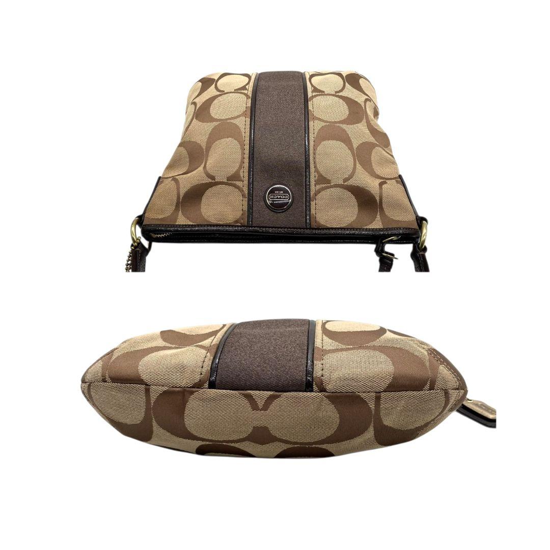 コーチ ショルダーバッグ 茶 ブラウン シグネチャー 斜め掛け可 キャンバス パテントレザー 本革 ロゴタグ ロゴプレート ゴールド金具 F21905 COACH おしゃれ 通勤 通学