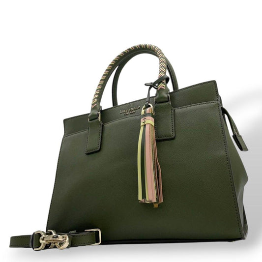 ケイトスペード ハンドバッグ 緑 タッセル 2way ショルダーバッグ レザー u12 トートバッグ 本革 グリーン イエロー ピンク 自立可 斜め掛け可 ゴールド金具 kate spade 上品 可愛い