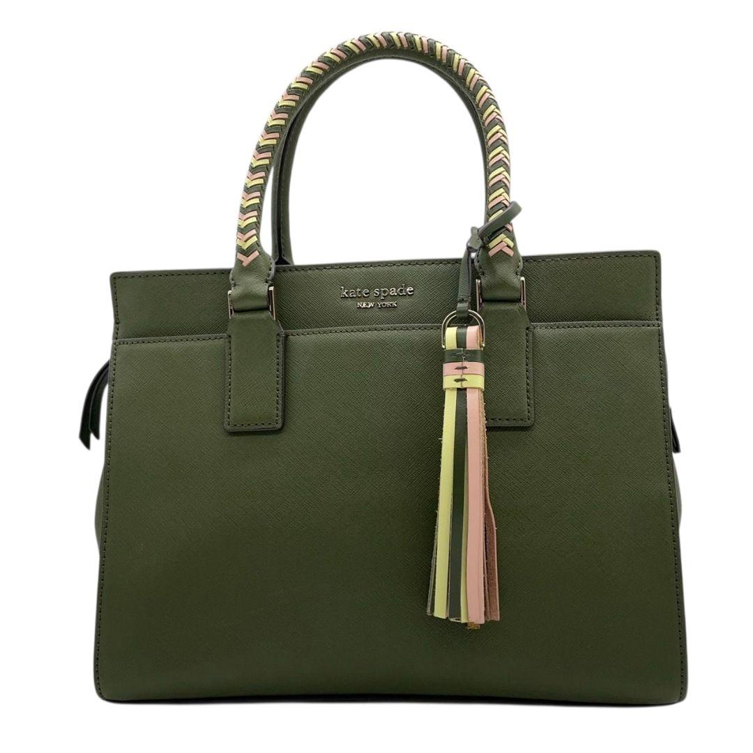 ケイトスペード ハンドバッグ 緑 タッセル 2way ショルダーバッグ レザー u12 トートバッグ 本革 グリーン イエロー ピンク 自立可 斜め掛け可 ゴールド金具 kate spade 上品 可愛い