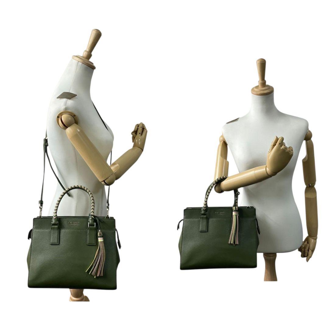 ケイトスペード ハンドバッグ 緑 タッセル 2way ショルダーバッグ レザー u12 トートバッグ 本革 グリーン イエロー ピンク 自立可 斜め掛け可 ゴールド金具 kate spade 上品 可愛い
