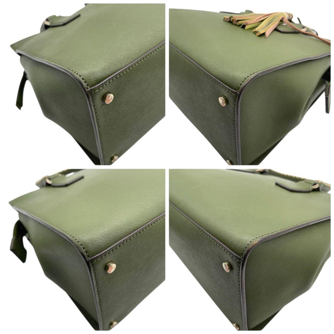 ケイトスペード ハンドバッグ 緑 タッセル 2way ショルダーバッグ レザー u12 トートバッグ 本革 グリーン イエロー ピンク 自立可 斜め掛け可 ゴールド金具 kate spade 上品 可愛い