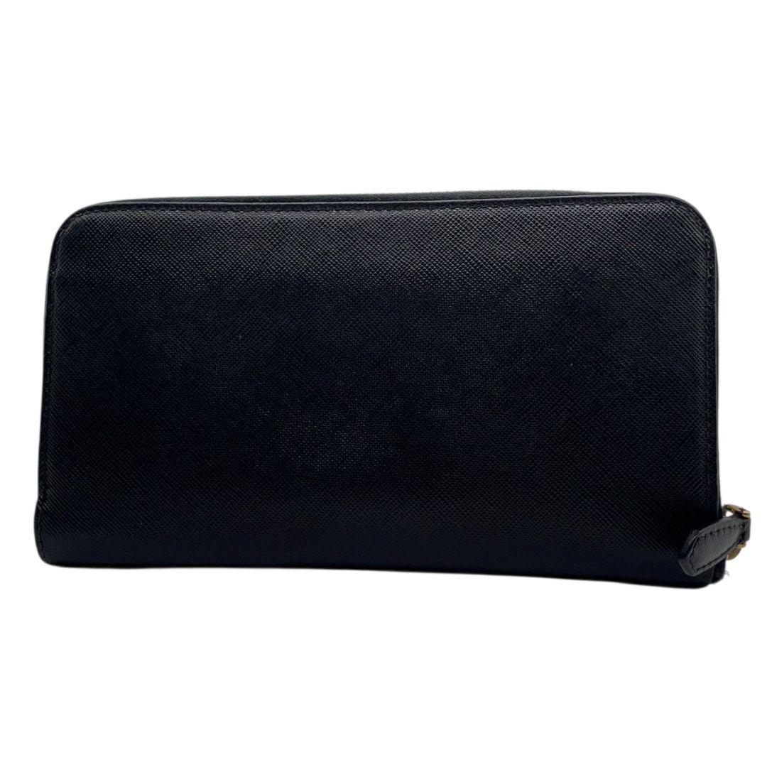 美品 プラダ 長財布 ブラック 黒 リボン サフィアーノ レザー 本革 ラウンドファスナー ラウンドジップ ゴールド金具 ロゴ PRADA W1