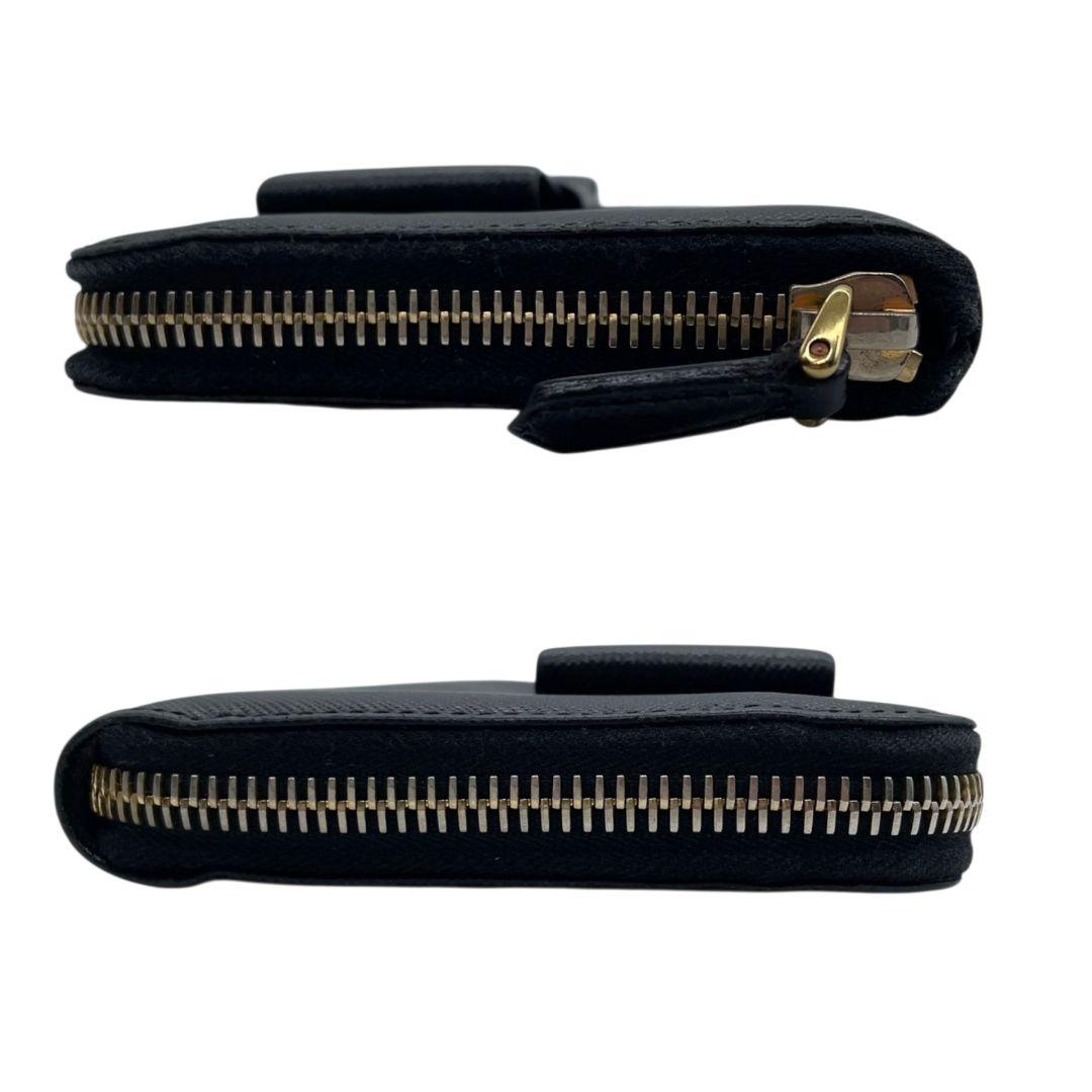 美品 プラダ 長財布 ブラック 黒 リボン サフィアーノ レザー 本革 ラウンドファスナー ラウンドジップ ゴールド金具 ロゴ PRADA W1