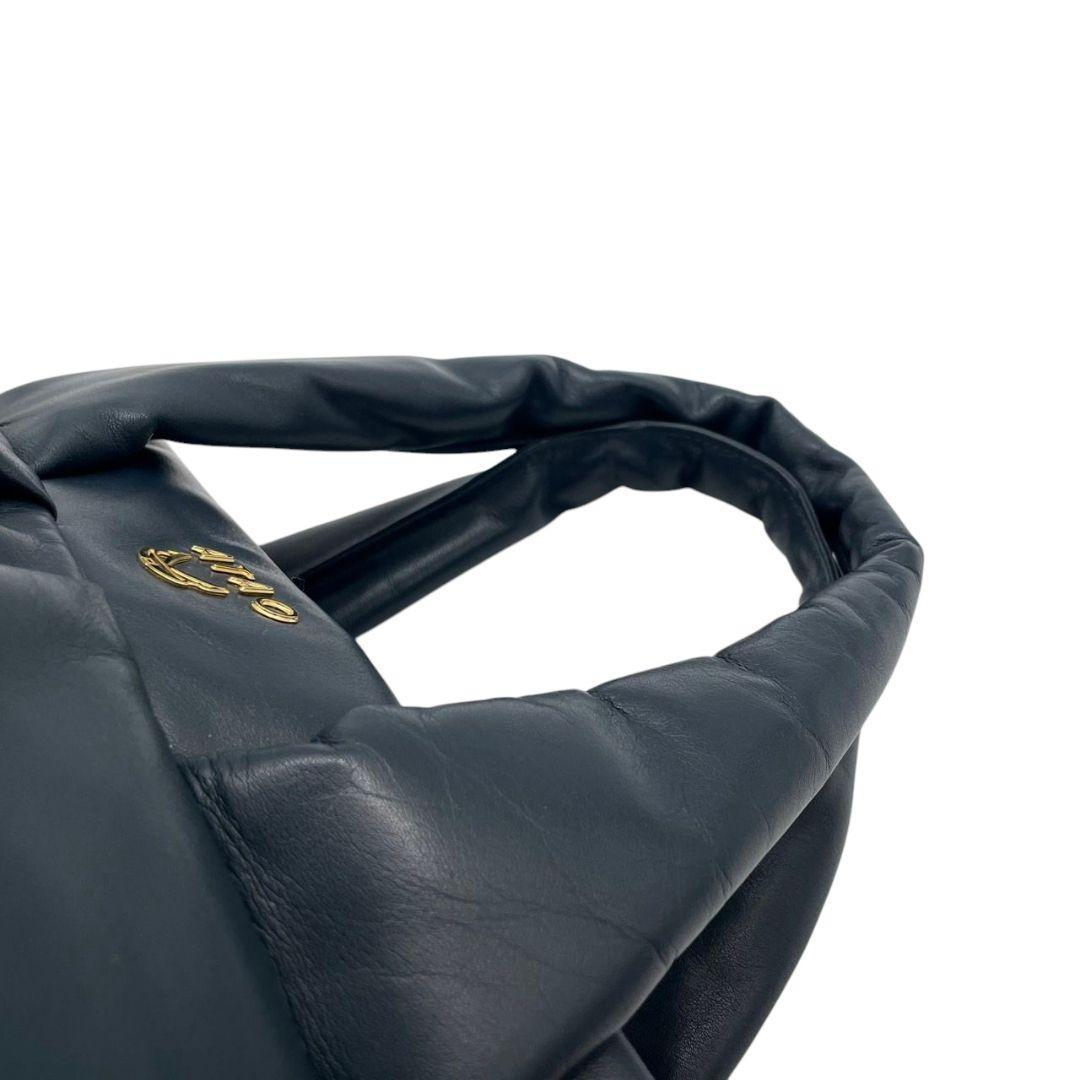 アタオ ハンドバッグ 2way 紺 エミュ レザー ギャザー A4収納 斜め掛け可 ゴールド金具 ロゴプレート 自立可 ATAO ショルダーバッグ トートバッグ