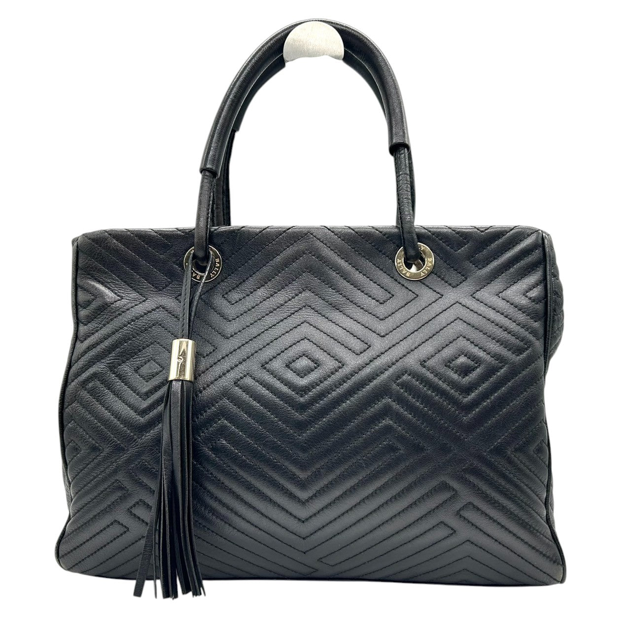 バリー BALLY ハンドバッグ トートバッグ キルティング 幾何学模様 レザー 本革 ブラック 黒 ロゴ金具 タッセルチャーム付き レディース エレガント クラシック フォーマル ビジネス 通勤 自立可 クリーニング済み s53